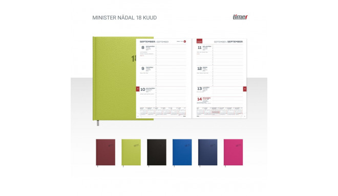 Raamatkalender Minister nädal H vaarikapunane, 18 kuud alates  juuli 2025a,  A5