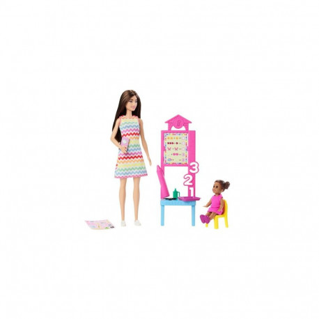 Barbie Teacher Doll with Brunette Fashion Doll, 1 Toddler Doll, &amp; Teaching Accessories