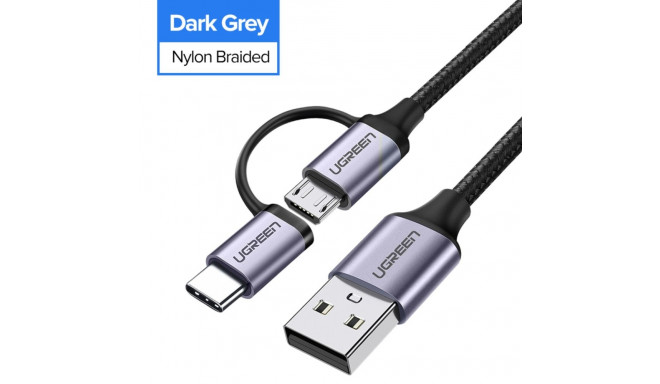 UGREEN USB-A–Micro USB + USB Type-C kaabel 1 m must