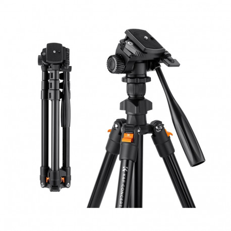Video Tripod - K&F Concept K234A0 3D Head, 360° Panoramic, 177 cm, Black