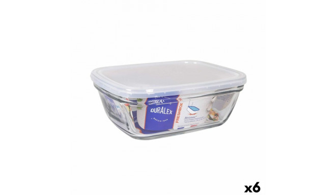 Rectangular Lunchbox with Lid Duralex Freshbox Transparent 1,7 L 21,5 x 16,5 x 8 cm (6 Units)
