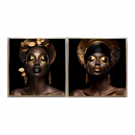 Maal Home ESPRIT Must Kuldne Aafriklanna 80 x 3,5 x 80 cm (2 Ühikut)