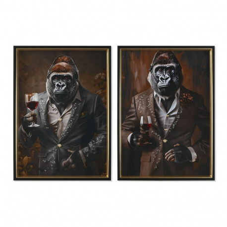 Maal Home ESPRIT Pruun Must Gorilla Loft Lakitud 51,5 x 4,5 x 71,5 cm (2 Ühikut)