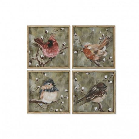 Maal Home ESPRIT Roheline Linnud Shabby Chic 50 x 2 x 50 cm (4 Ühikut)