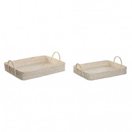 Set of trays Home ESPRIT White Natural Bamboo Rattan 45 x 35 x 13 cm