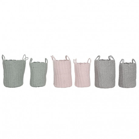 Basket set Home ESPRIT Green Grey Pink Rope 30 x 30 x 43 cm 2 Pieces (3 Units)