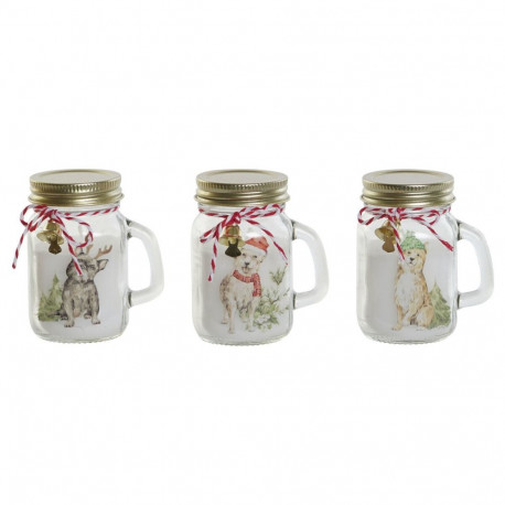 Küünal DKD Home Decor Valge Kuldne Jõulud 8 x 5 x 9 cm (3 Ühikut)