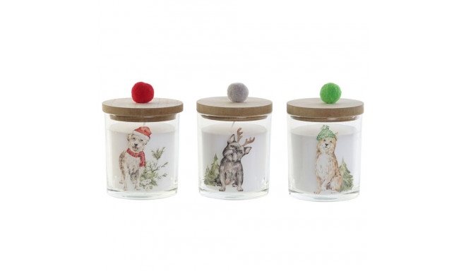 Candle DKD Home Decor Multicolour Pompoms Christmas 8 x 8 x 9 cm 8 x 8 x 11 cm (3 Units) (2 Units)