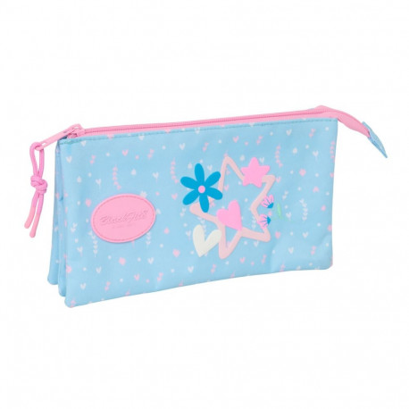 Kolme tõmblukuga pliiatsikarp BlackFit8 Smile Roosa Helesinine 22 x 12 x 3 cm