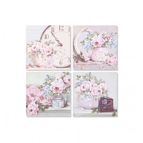 Maal Home ESPRIT Roheline Roosa Roosi Romantiline 60 x 3 x 60 cm (4 Ühikut)