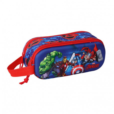 Kahe tõmblukuga pliiatsikarp The Avengers Punane Tumesinine 21 x 8 x 6 cm 3D