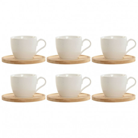 Set of 6 Cups with Plate Home ESPRIT White Natural Bamboo Porcelain 220 ml