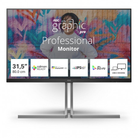 AOC arvutimonitor U32U3CV 80cm (31.5") 3840 x 2160 pixels 4K Ultra HD LCD, must