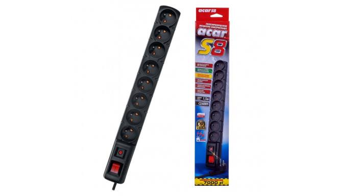 Acar S8 voolujaotur 1,5 m 8 AC pistikupesa siseruumides must