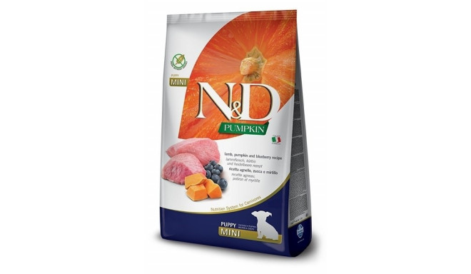 FARMINA N&D GF kõrvits lambaliha ja mustikaga kutsika mini kuivtoit koertele 7kg