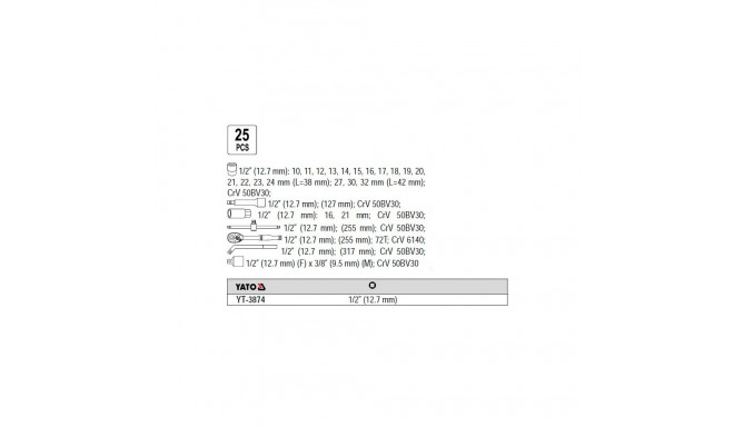 Tööriistakomplekt 1/2" (25tk.) YT-38741 YATO