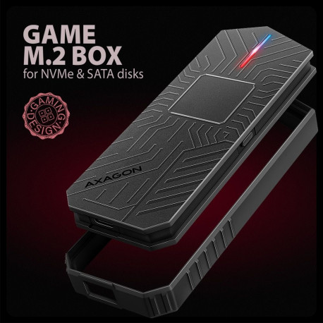 AXAGON USB-C 10Gbps - M.2 NVMe and SATA SSD GAME M.2 box | EEM2-GAM