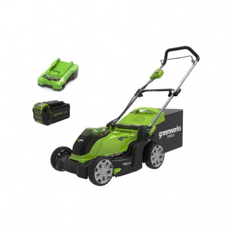 Greenworks 40V battery lawn mower, 41cm set, charger + 1 4Ah battery (G40LM41K4)