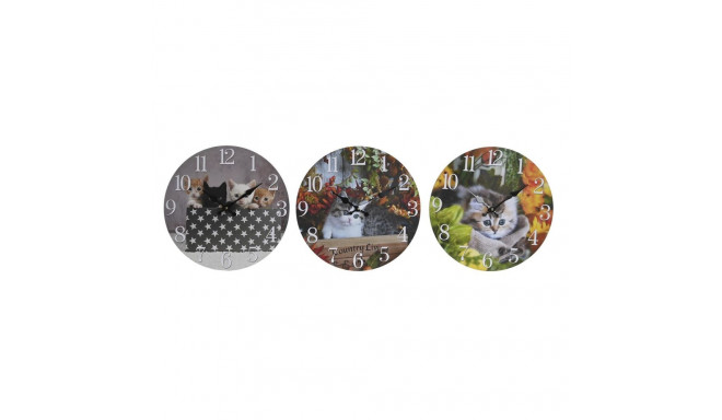 Wall Clock DKD Home Decor Multicolour Cats MDF Wood (34 x 4 x 34 cm) (3 Units)