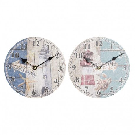 Wall Clock DKD Home Decor Multicolour Headlight MDF Wood Mediterranean (2 Units) (20 x 3 x 20 cm)