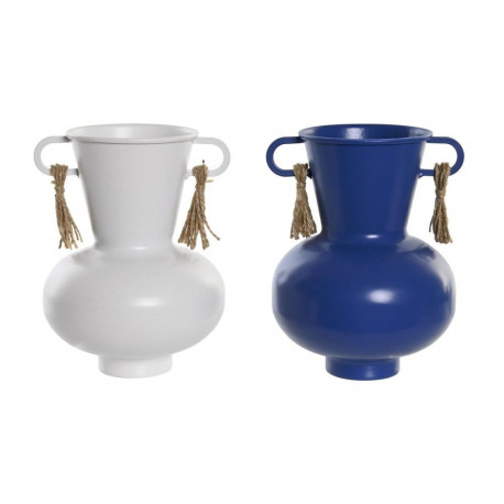 Vaas DKD Home Decor Metall Valge Meresinine (12 x 12 x 16 cm) (2 Ühikut)