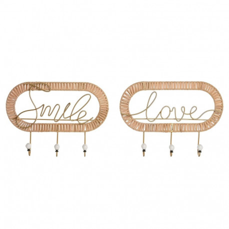 Seina riidepuu Home ESPRIT Kuldne Naturaalne Metall Rotang 40 x 6,4 x 28,6 cm (2 Ühikut)