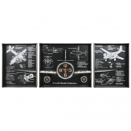 Wall Clock Home ESPRIT Golden Silver Metal Aeroplane Vintage 175 x 21 x 64 cm