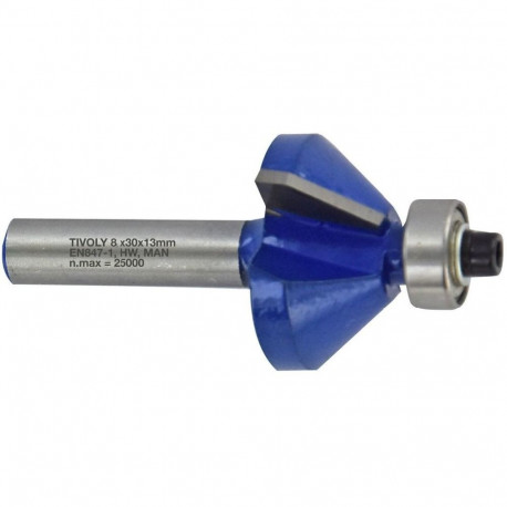Chamfer cutter with ball bearing, 32x15 mm, 45°, 8mm shank