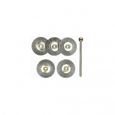 Steel wire wheel brushes, Ø 22 mm, 5 pcs. + arbor