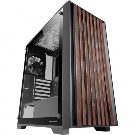Mars Gaming MCWOOD Computer ATX Case with wooden slats / Tempered Clear Glass