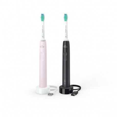 Philips Sonicare 3100 series HX3675/15 2-pakk heliline elektriline hambahari must ja roosa