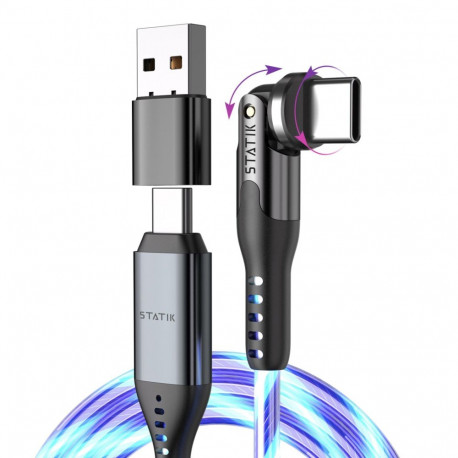 STATIK PowerPivot Pro pöörlev 2-in-1 USB-C kaabel sinine helendav 2m