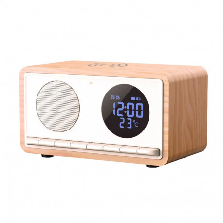 Manta RDI912W RIMINI Ecru Wireless Charging Clock Radio, Wood/ White