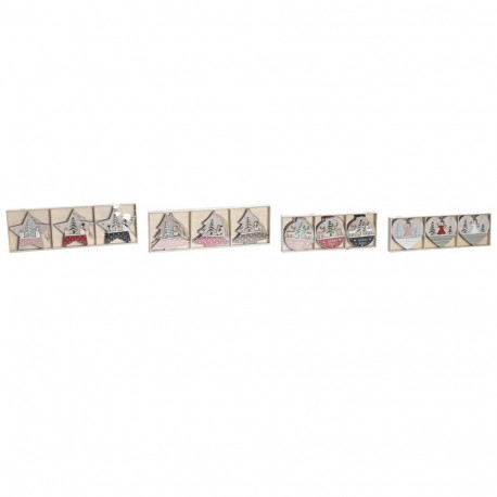 Hanging decoration DKD Home Decor Red Pink Wood 23 x 1,5 x 9 cm (6 Pieces) (4 Units)