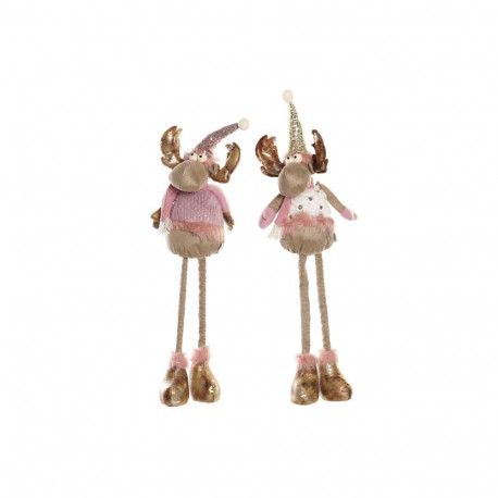 Christmas bauble DKD Home Decor White Pink Golden Reindeer 15 x 17 x 50 cm (2 Units)