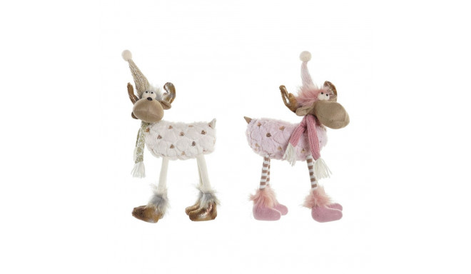 Christmas bauble DKD Home Decor White Pink Reindeer 12 x 20 x 40 cm (2 Units)