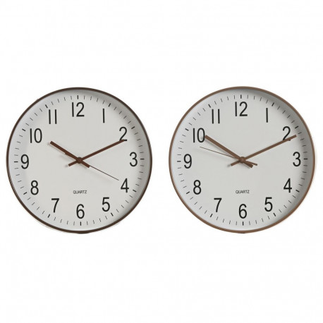 Wall Clock Home ESPRIT White Brown Natural PVC 30 x 4 x 30 cm (2 Units)