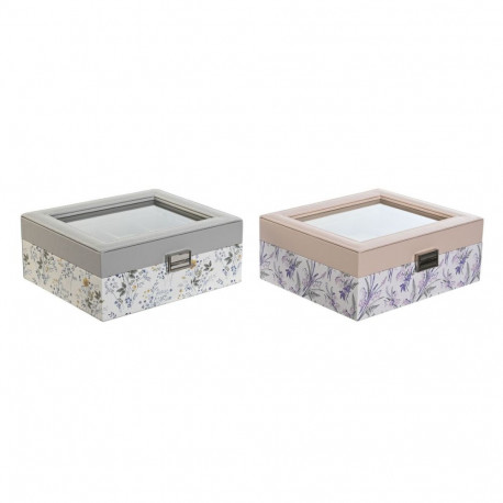 Karp kellade jaoks DKD Home Decor Valge Hall Lillla Heleroosa PVC Kristall 22,5 x 19,5 x 9,5 cm (2 Ü