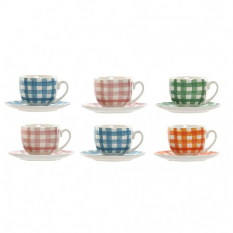 Komplekt: Kuus Tassi ja Taldrik Home ESPRIT Sinine Roheline Oranž Roosa Portselan Triibud Vahemere 2