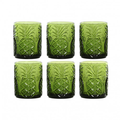 Klaaside komplekt Home ESPRIT Roheline Kristall Reljeefiga 300 ml (6 Ühikut)