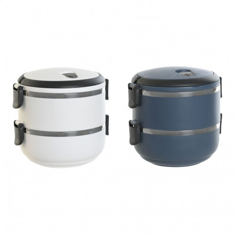 Lunch box DKD Home Decor Blue White Dark grey Stainless steel polypropylene 1,5 L (2 Units)