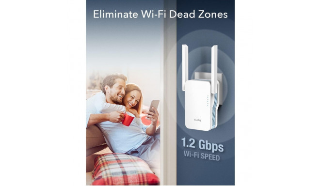 Cudy RE1200 MeshFlex AC1200 WiFi Mesh Repeater Dual Band AP Mode WPS Signal Light Cudy App White
