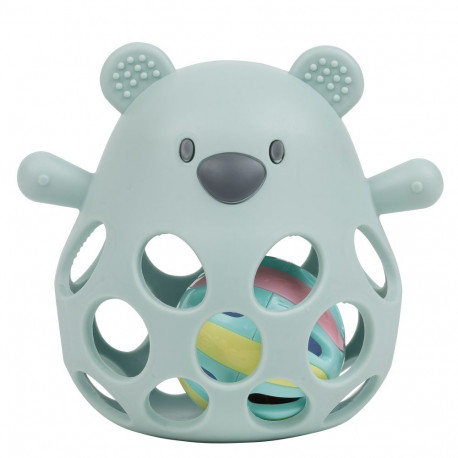 NATTOU Silicone Bear rattle with a ball aqua green