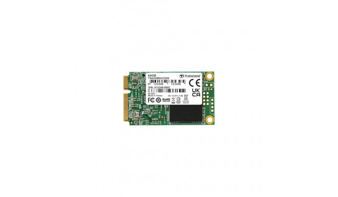 SSD|TRANSCEND|64GB|mSATA|SATA 3.0|3D NAND|Write speed 200 MBytes/sec|Read speed 350 MBytes/sec|TBW 3