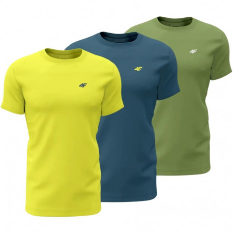 Koszulka męska 4F M1896 3pak oliwkowa, żółta, niebieska 4FWSS24TTSHM1896 90S  5XL