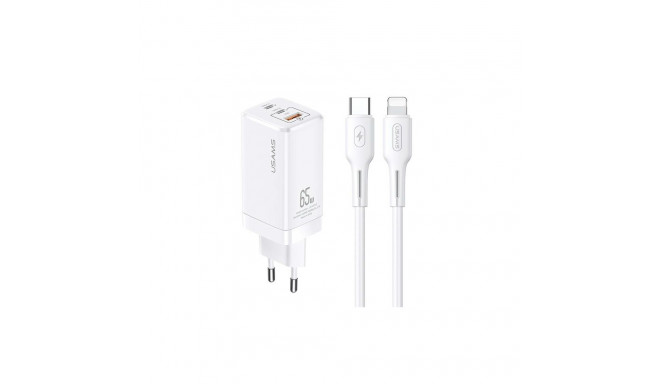 USAMS seinalaadija MT 2xUSB-C + USB GaN 65W T33 PD + USB-C to Lightning kaabel 30W kiirlaadimine val
