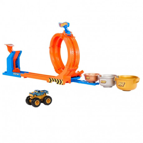 Hot Wheels Monster Trucks Loop-And-Flip trofee väljakutse mängukomplekt ja survevalatud Bigfoot mäng