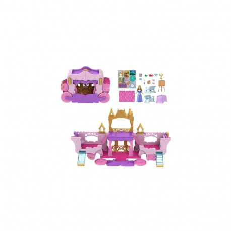 Disney Princess Carriage to Castle Transforming Playset with Aurora Small Doll, 4 Figures &amp; 