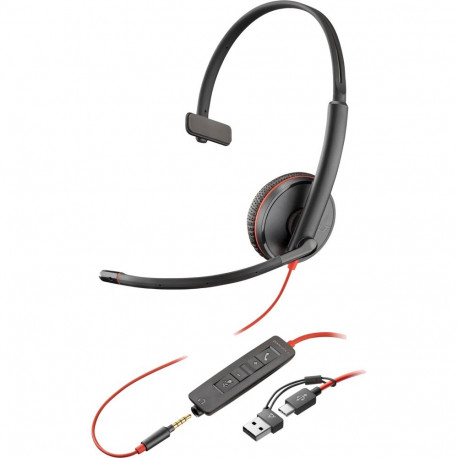 Poly peakomplekt Blackwire 3215 monaalne USB-C + 3,5mm-pistik + USB-C/A-adapter, must
