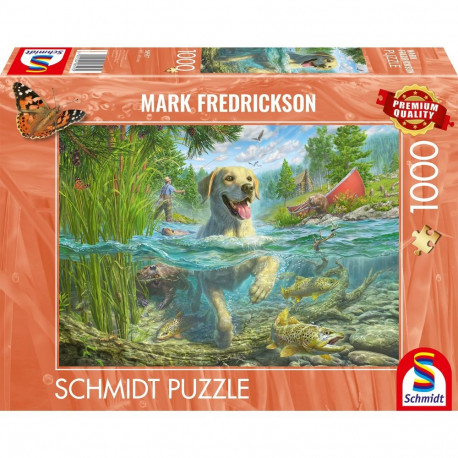 Mark Fredrickson: Hundeliebe - gelber Labrador auf Fischjagd (1000 Teile)